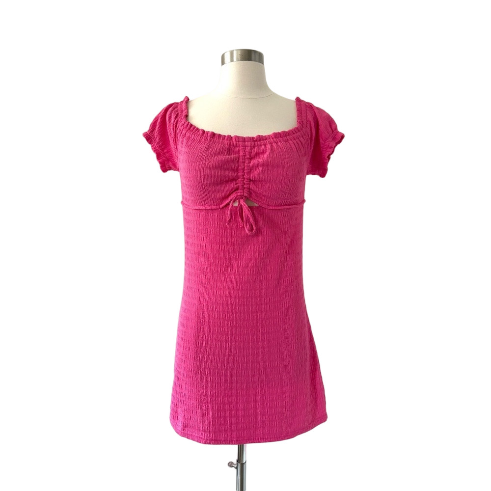 Sexy Hot Pink off shoulder bodycon mini dress MED size m